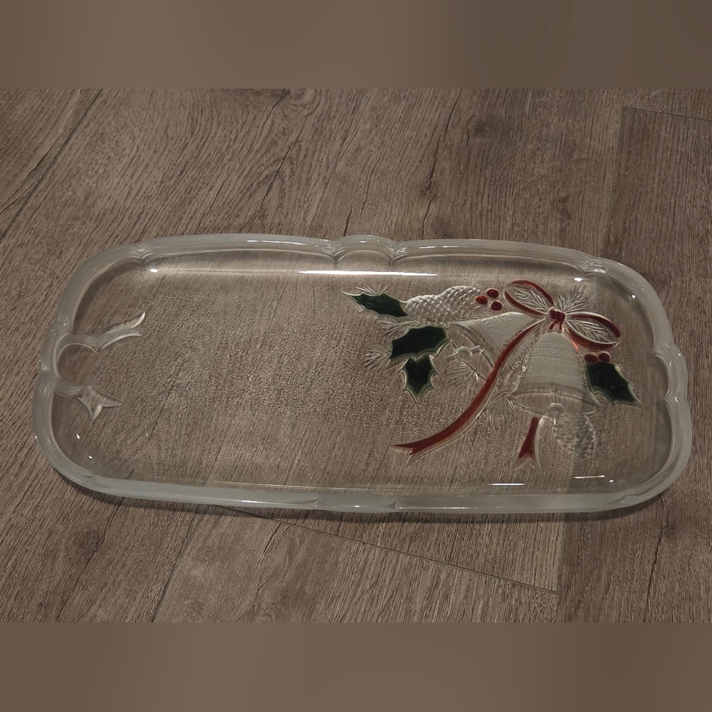 Celebrations by Mikasa Holiday Bells Collection Canape Crystal Tray 14"